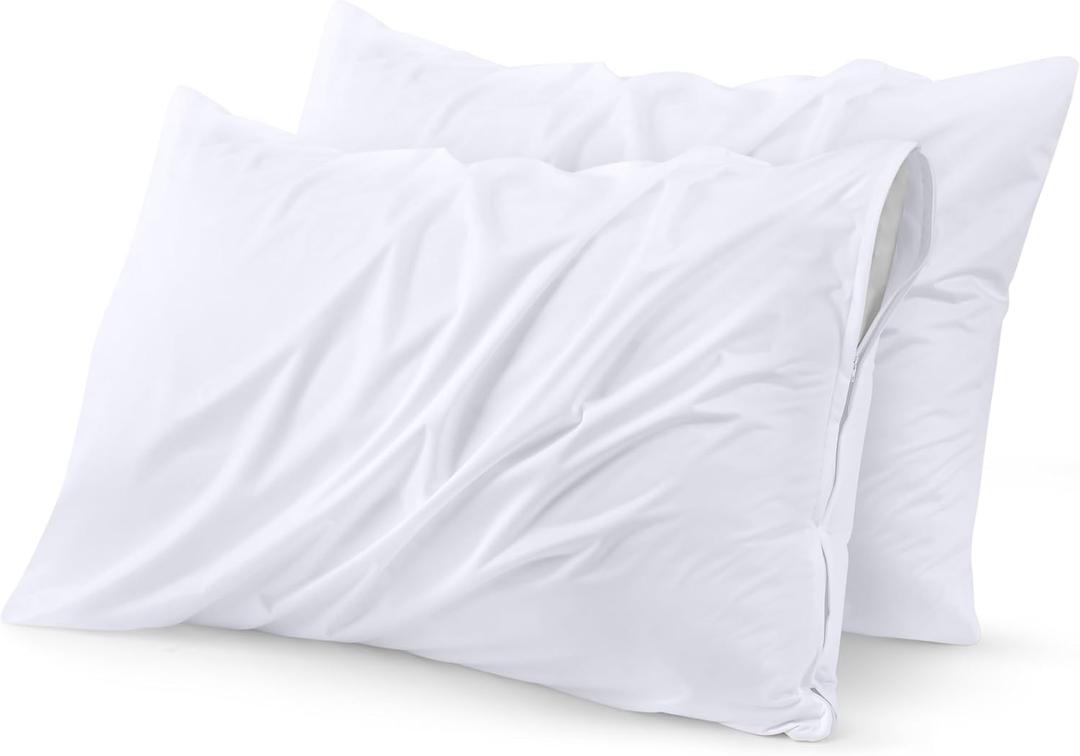 100% Pure Egyptian Cotton Pillow Cases - 600 Thread Count Pillow Cases Queen/Standard Size Set of 2, Soft & Breathable Extra Long Staple Sateen Weave Cotton Pillow Covers Beds - White