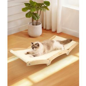 Cat Scratcher Bed with Sisal & Solid Wood Base, Extra Large Cat Scratch Pad for Scratching, Lounging & Sleeping, Stable Anti-Tip Design, Paint-Free & Eco-Safe, Easy Assembly, 34