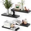 Black Floating Shelves for Wall, 4 Sets Wall Mounted Shelves, Display Shelves for Wall Decor, Shelf for Bathroom, Kitchen, Living Room, Black