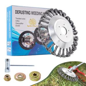 Weed Brush Trimmer, 6 Inch Twisted Wire Wheel for Lawn Edging, Weed Remover Device Trimmer Head, Brush Cutter with Weed Brush, Weed Brush Includes 7 Accessories