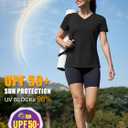 MAGCOMSEN Women's Workout Tops Short Sleeve UPF 50+ Athletic Shirts Quick Dry V-Neck T-Shirt Moisture Wicking Gym Tee (Black, L)