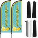 Remagr 2 Pack Lemonade Feather Flag 7 ft Advertising Swooper Flag Sign Windless Lemonade Banner with Pole Kit and Ground Stake for Businesses Restaurants Outside Ground(Light Blue)