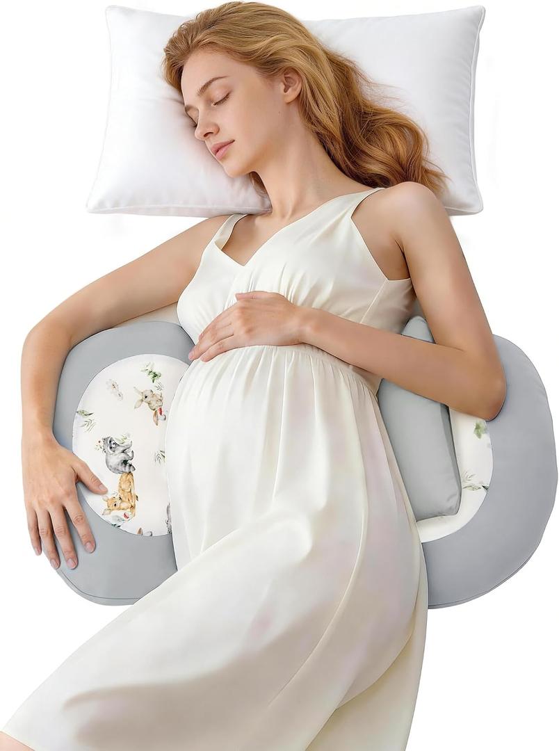 Pregnancy Pillow for Sleeping, Maternity Pillow with Removable Cooling Cover, Support for Back, Belly and Hips, Portable Travel Wedge Pillow for Pregnant Women with Adjustable Small Pillow