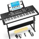 61 Key Keyboard Piano with Stand, Portable Electric Piano Keyboard Kit for Beginners with Stand, Microphone,Note Stickers, Music Rest, Digital Music Keyboard Built-In Speakers