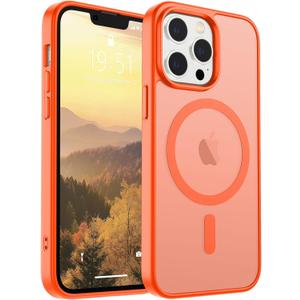 SUPFINE Magnetic for iPhone 12 Pro Max Case (Compatible with MagSafe) (Military Grade Drop Protection) Slim Translucent Matte Shockproof with Anti-Fingerprint Phone Case,Orange
