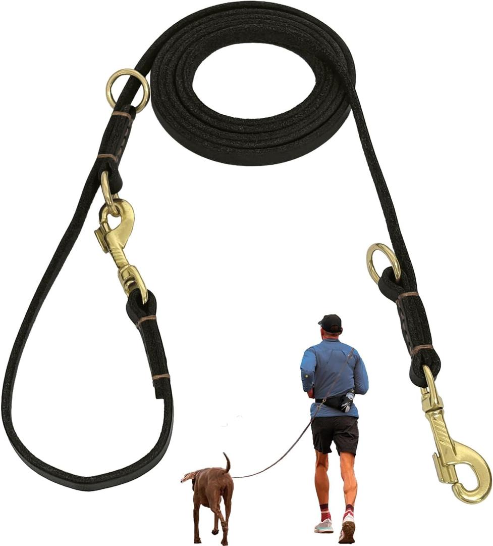 Leather Dog Leash 8ft for Small Medium Dogs, Luxurious Leather Puppy Leash with Multi-Function and Hands-Free, Durable Double - Stitched Lead for Walking & Running (Black) (8ft-1/2'')
