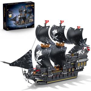 Pirate Ship Building Sets with Lights,MOC Black Pearl Ships Building Blocks for Adults,Pirate Boat Building Toys,Collectible for Home Decor,Valentine Day Birthday Gift for Boys 8-14(2288Pcs)