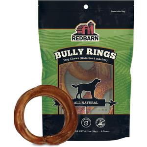 Redbarn Pet Products All-Natural 4" Bully Stick Rings for Dogs - Premium Grain-Free & Rawhide-Free Single Ingredient Long Lasting Low Odor Dental Treat for Chewers - 3 Count, Exp Date: 08/12/28