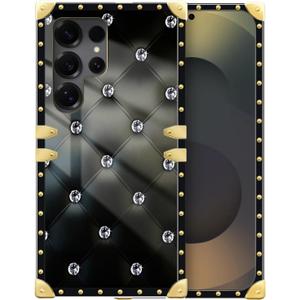 for Samsung Galaxy S25 Ultra Case, Luxury Golden Decoration for Girl Women Soft TPU Shockproof Protective Hard PC Back for Samsung Galaxy S25 Ultra Shiny Black Sofa Crystal Pattern