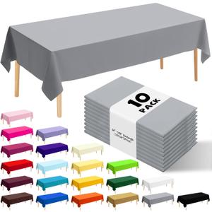 10 Pack Premium Disposable Plastic Tablecloth 54" X 108" Rectangle Table Cover for Birthdays Weddings Christmas Anniversary Buffet Table (Silver Grey)