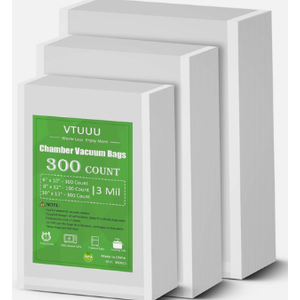 VTUUU Chamber Vacuum Sealer Bags 300 Count 6" x 10" 8" x 12" 10" x 13" For 3Mil Vacuum Chamber Bags PreCut Chamber Vacuum Bags BPAFree Heavy Duty Chamber Machine Pouches