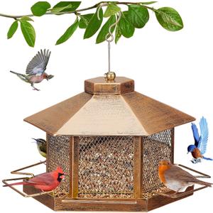 Metal Bird Feeder for Outdoor Hanging, 4.6LB Large Capacity, Garden Decoration - Attracts Wild Birds, Durable Outdoor Bird Feeding Station for Garden Yard Outside Backyard (Extra Large Gold)