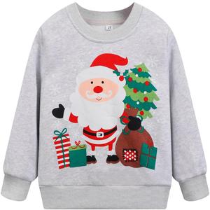 Toddler Boys Christmas Sweatshirts Long Sleeve Pullover Shirts Reindeer Sweaters Xmas Cartoon Tee Sport Tops 1-7T (3T, Santa Claus/Grey)