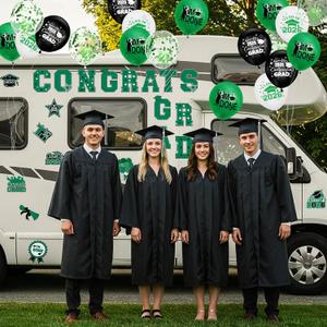 45pcs 2026 Graduation Car Magnets Balloons Decorations Green Grad 2026 Graduation Fridge Magnets Car Garage Door Magnetic Stickers Class of 2026 Graduation Car Parade Car Decorations