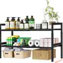 Under Sink Organizer and Storage 16.5"-30.7" Expandable Length, Adjustable Height Max 16.7" Under Sink Shelf 2 Tier with Removable ABS Panels Metal Frame for Bathroom Kitchen Pantry Cabitnet Pot Pan