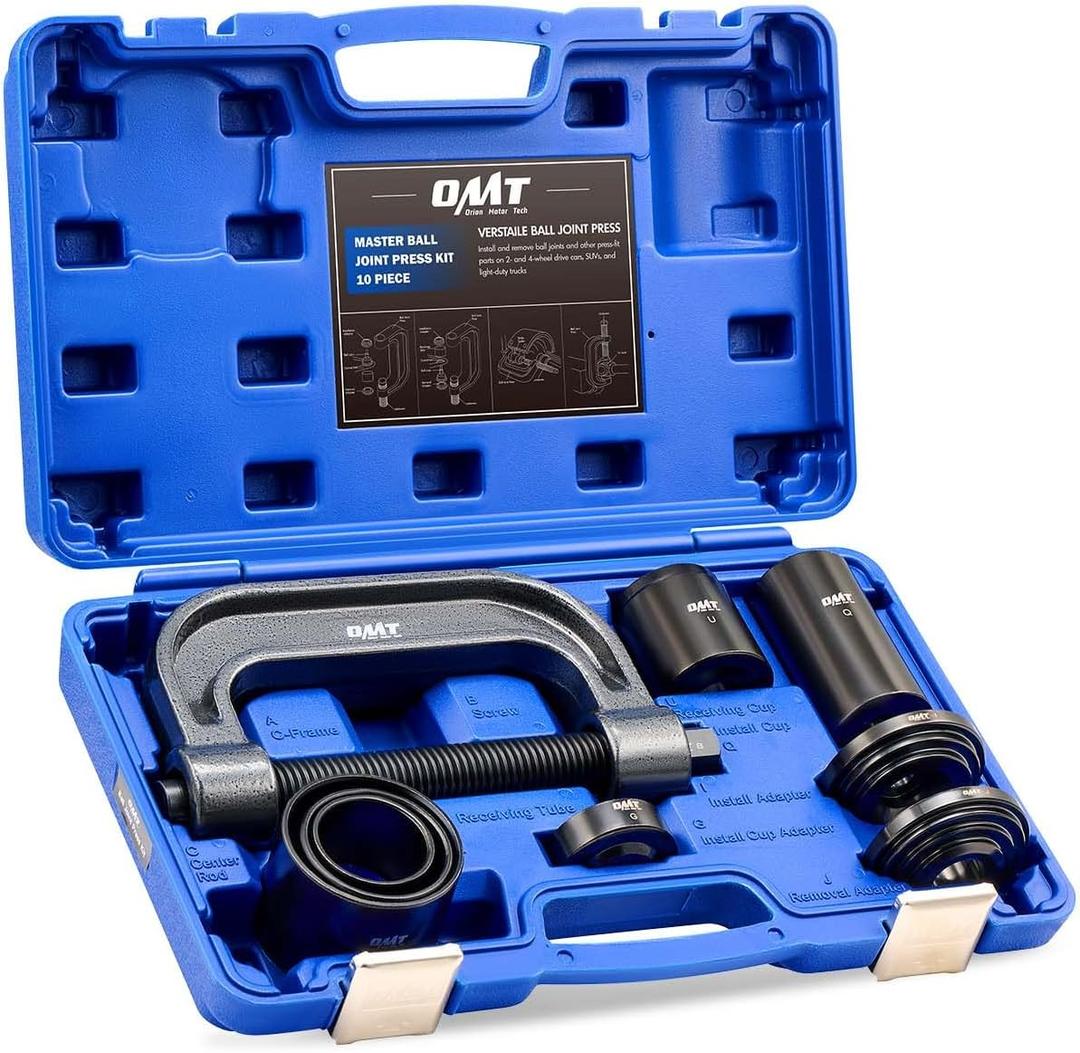Orion Motor Tech Heavy Duty Ball Joint Press & U Joint Removal Tool Kit with 4wd Adapters, for Most 2WD and 4WD Cars and Light Trucks (BK) (dark gray C-frame)