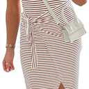 NOLLSOM Women Casual Sleeveless Striped Tank Midi Dresses Halter Neck Ruched Bodycon Dresses Tie Waist T Shirt Summer Dress (Brown, S)