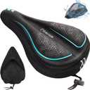 Bike Seat Cushion, Gel Padded Bike Seat Cover for Men Women, Extra Soft Exercise Bicycle Cushion Fit for Peloton, Spin Stationary Exercise, Cycling Bike with Adjustable Vel-co Secure (Blue)