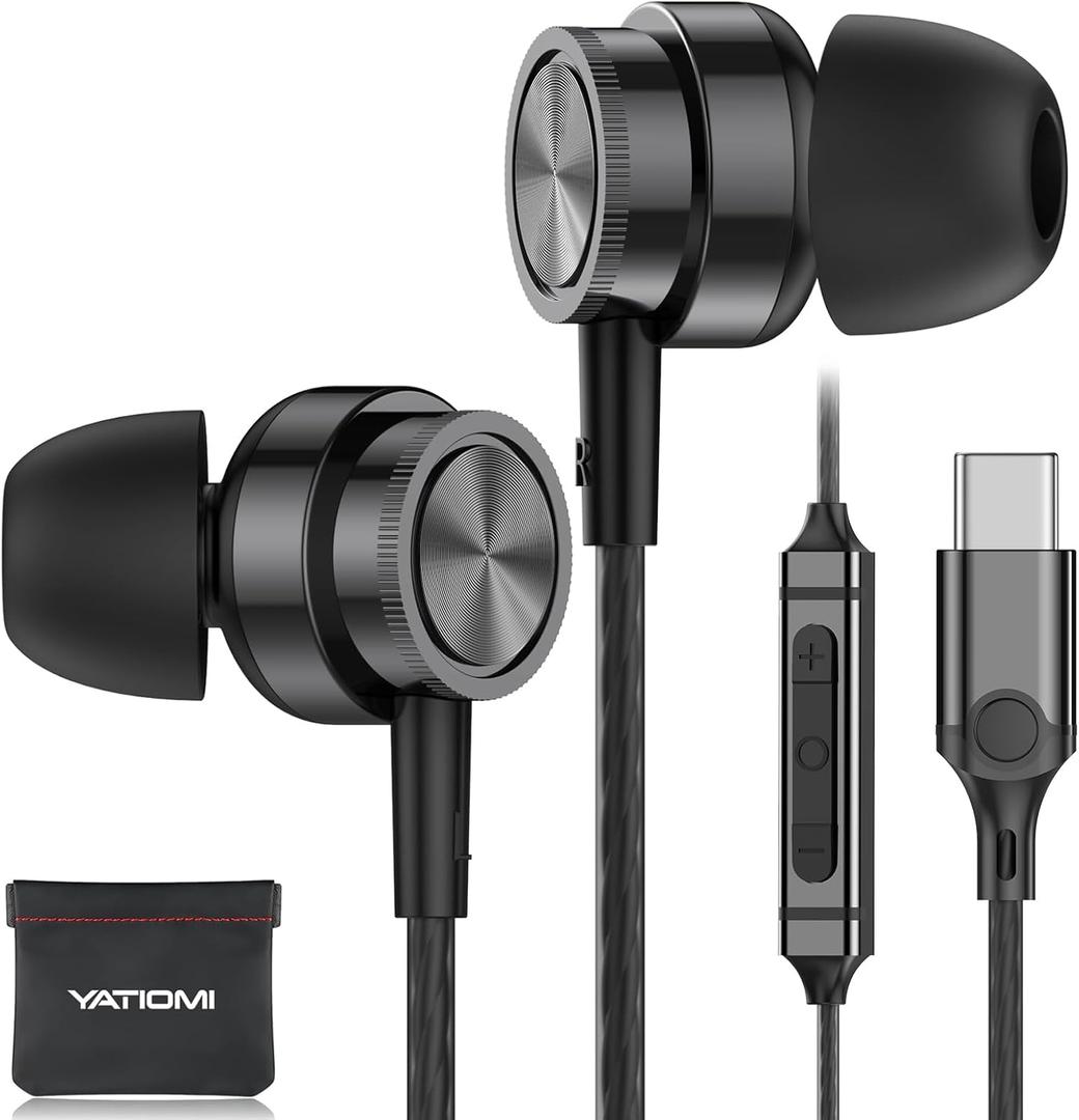 USB C Headphone for Samsung S25 S24 S23 Ultra FE S22 A16 A55 A54 Wired Earbuds Magnetic in-Ear Type C Earphone with Microphone Volume Control Stereo Noise Canceling for iPhone16 15 Pro Max Pixel 9 8a