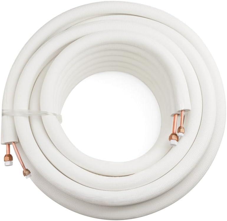 ICOOL 25 Ft. Mini Split Line Set, 1/4" & 3/8" O.D. Twin Copper Pipes, 3/8" Thickened PE Insulated Coil Copper Line with Nuts for Air Conditioner HVAC Refrigeration and Heating, without Fittings