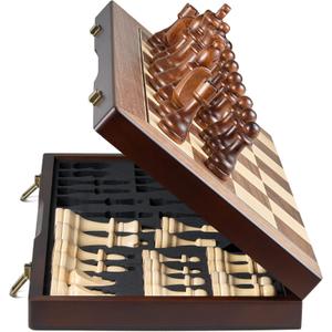 AMEROUS 17'' Magnetic Wooden Chess Set for Adults Kids - with Folding Board, Gift Package, Pieces Storage Slots, Handmade Pieces,Chess Board Game Set for Tournament Professional Beginner