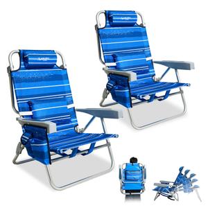 ARURU Beach Chairs for Adults 2 Pack, Portable Folding Backpack Beach Chair Heavy Duty 5-Position Lay Flat with Cooler Bag, Cup Holder for Outdoor/Lawn/Picnic/Camping