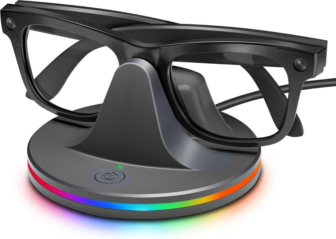 Charging Station for Meta Ray-Ban Glasses, Charging Stand Compatible with Wayfarer, Skyler, Headliner & Oakley Meta HSTN, with 7-Color RGB Light and USB-C Cable, Space Gray