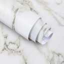 White Marble Peel and Stick Wallpaper Granite Countertop Contact Paper 16"118", White with Green Textured Self Adhesive Waterproof Glossy Removable PVC for Renter Furniture Cabinet Table