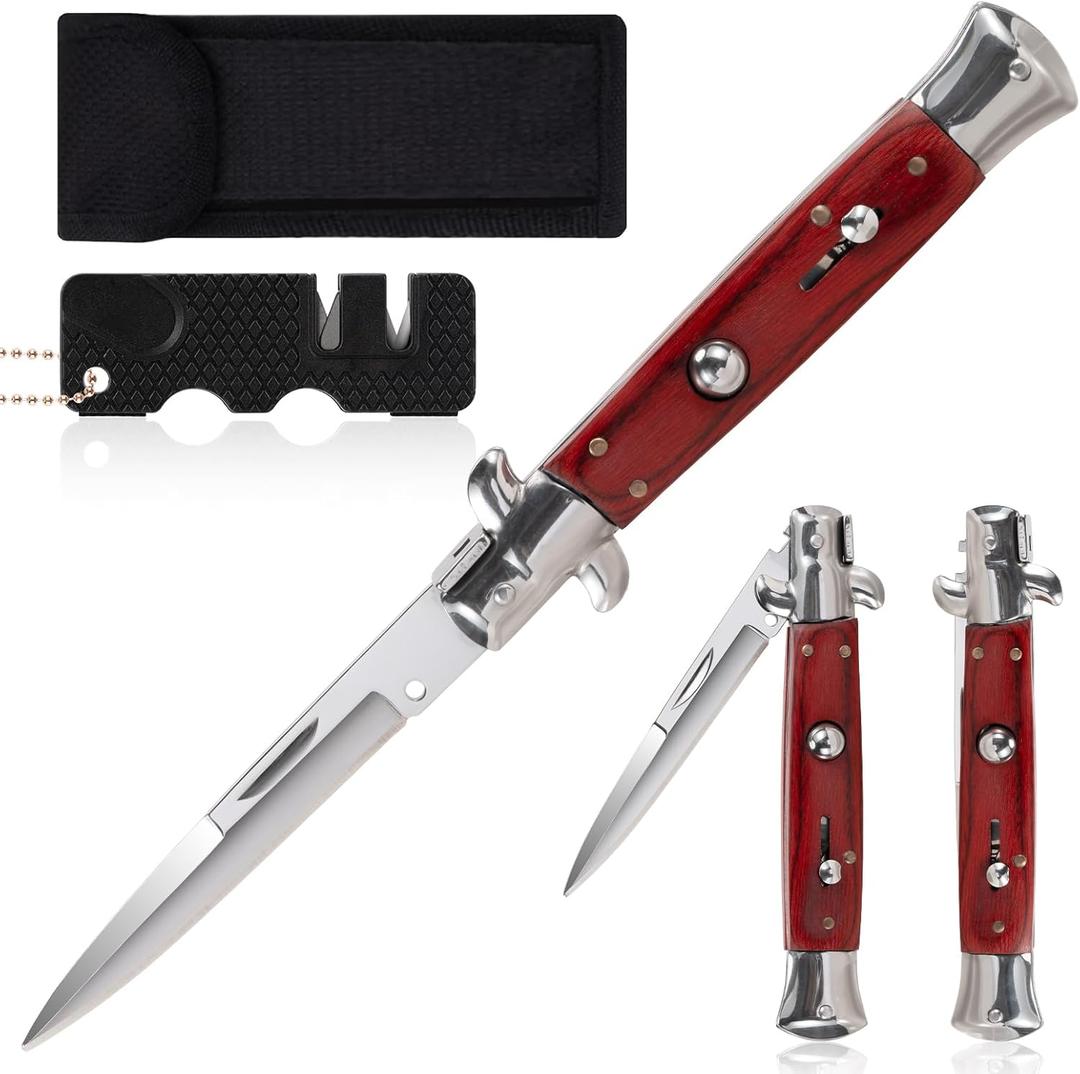 Outdoor Pocket Hunting Knife, Stainless Steel Kitchen Knife, Suitable For Camping, Hunting, And Survival (Includes a Sharpening Tool) (Red)