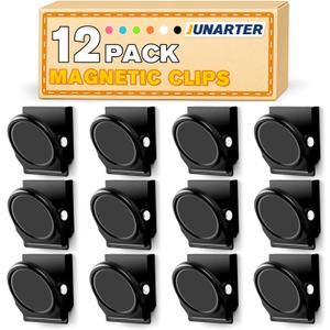 12 Pack Magnetic Clips Heavy Duty, Black Magnet Clips for Fridge, Refrigerator Magnets, Strong Magnetic Clip, Scratch Free Magnets with Clip for Whiteboard, Refrigerator, Cruise, Locker