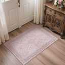 Pink Area Rug 3x5 Washable Rugs for Bedroom Girls Floral with Non Slip Backing, Low Pile Carpet for Entryway, Kitchen or Living Room, Light Pink Blue