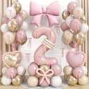 40 Inch Dusty Pink Balloon Number 2, Blush Pink Gold Beige Latex Balloons 2nd Birthday Decorations with Bow Heart Foil Balloon Ribbon Bow for Girls Boho Two Year Old Birthday Anniversary Party Decor