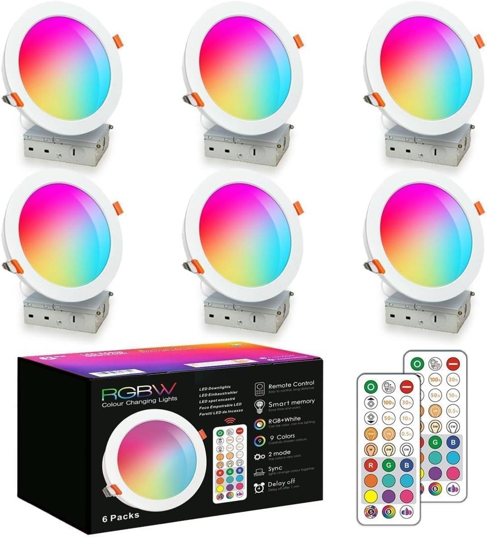 HEKEE LED Reccessed Downlights, Color Changing, 6 Inch, Recessed Ceiling Lights (6 Packs)