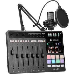 ALABS Fxcaster Podcast Equipment Bundle - All-in-One Podcasting Starter Setup with 7-Channel Soundboard, Audio Interface, and 25mm Diaphragm XLR Microphone for Live Streaming, Recording, and TikTok
