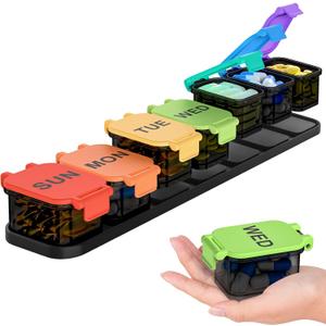 Extra Large Weekly Pill Organizer - Waterproof 7-Day Pill Box, Portable Vitamin & Supplement Case, Easy to Open Design, Ideal for Travel and Daily Medication Management (Rainbow)