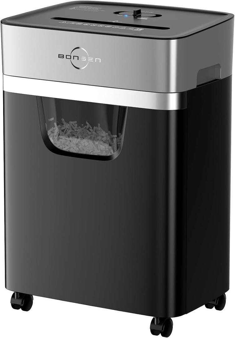 BONSEN 14-Sheet Paper Shredder for Home Office, Heavy Duty Cross Cut Shredder with 5.3 Gal Pullout Bin, Quiet Shredder for CDs/Credit Card/Staple, P-4 Security, Anti-Jam System (Large, Black and silver)
