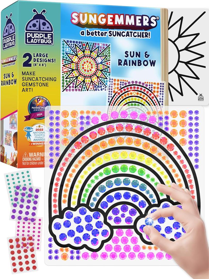 SUNGEMMERS Window Gem Art Suncatcher Kits - Stocking Stuffers for Kids 8-12 6-8, Fun Christmas Gifts for Grandkids, Birthday Gifts for Girls & Boys, Crafts for Ages 4-10, Fun DIY Art Kit for Kids 6-12