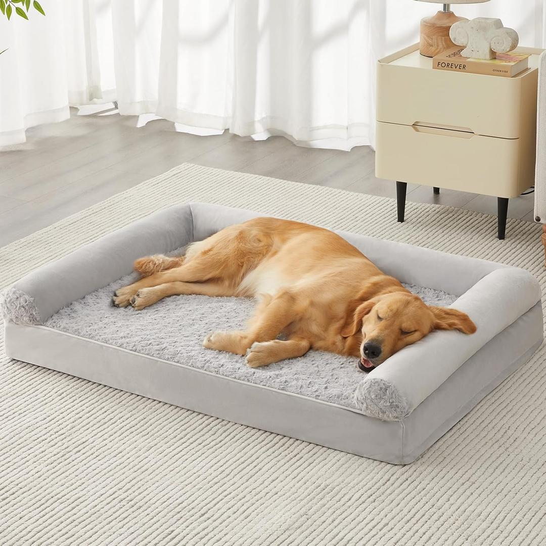 BFPETHOME Dog Beds for Large Dogs, Orthopedic Dog Bed for Medium Large Dogs,Big Waterproof Couch Pet Bed with Removable Washable Cover (42"L x 30"W x 7"Th, Light Grey)