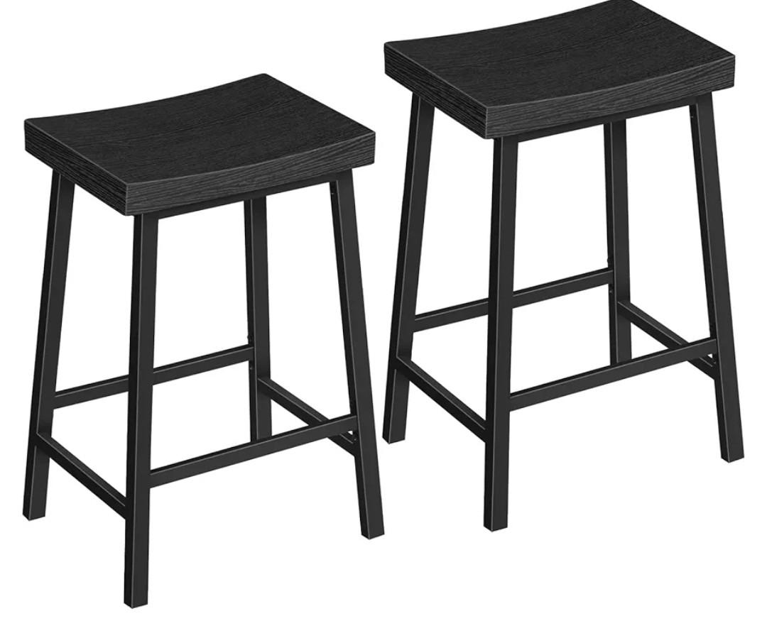 Bar Stools, Counter Height Bar Stools Set of 2, 23.7 Inch Saddle Stools with Footrest, Kitchen Stools, Industrial Style, for Dining Room, Counter, Bar, Black BABK0801 Bar Stools, Counter Height Bar Stools Set of 2, 23.7 Inch Saddle Stools with Footrest, Kitchen Stools, Industrial Style, for Dining Room, Counter, Bar, Black BABK0801