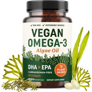 Vegan Omega 3 Algae Oil, Plant Based DHA EPA, Sustainably Sourced, Non-GMO