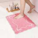 Light Pink Bow Bath Mat Cute Bathroom Rugs, Soft Absorbent Bow Carpet, Girly Bathroom Decor Rugs Non Slip & Machine Washable (S)