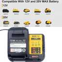 DCB112 20V MAX Rapid Charger Replacement for De-Walt Battery Charger, Compatible with De-Walt 12V-20V Lithium Battery