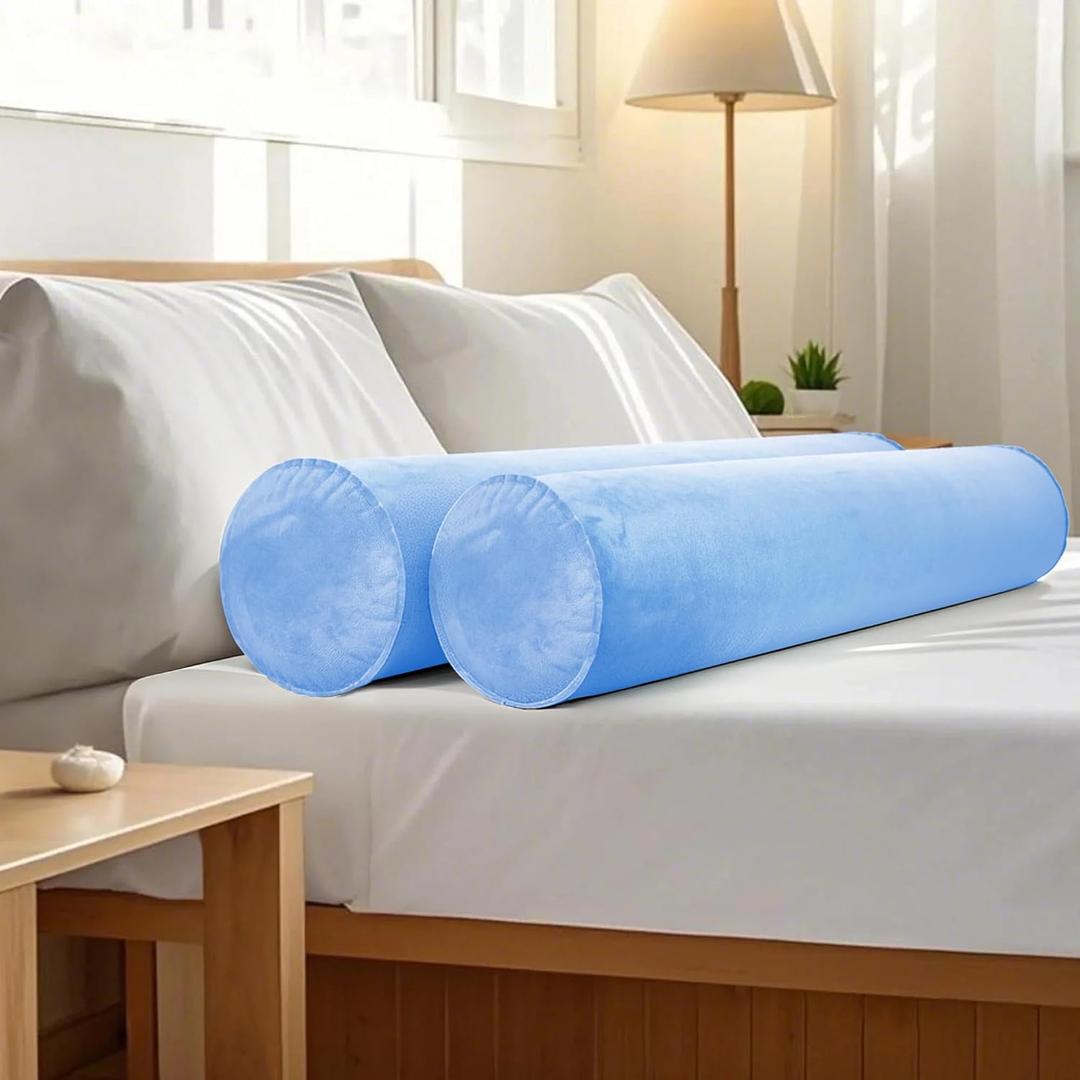 Inflatable Body Pillow for Adults Kids, 47 Inch Body Pillows for Side Sleeper, Travel Body Pillow for Bed, Bolster Pillow, Round Cervical Cylinder Pillow for Sleeping (2 Pack Blue)