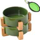 Petygooing Ceramic Dog Bowl Set with Stand, Cat & Dog Food and Water Bowls, Medium Size - Anti-Slip Set of 2 - 28 OZ /3.6 Cups - Rust Green