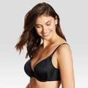 Maidenform Women's Underwire Bra, Natural Boost Demi Push-Up T-Shirt Bras for Women, Lace Trim, Convertible, Plunging (Black) 34C
