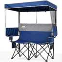 Overmont Camping Chair with Canopy- Folding Double Loveseat Chair with Adjustable Shade | Portable Beach Chair for Outdoor Sport Lawn Fishing, Support 660lbs, Adjustable Armrest Height, Reinforced 600D Fabric,