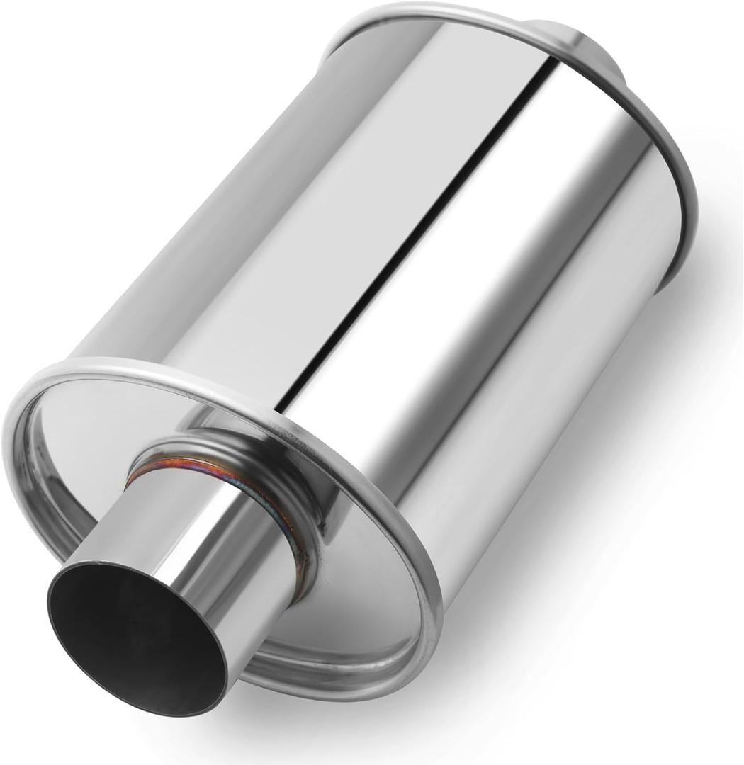 LCGP 2.5 inch Ultra Quiet Resonator, 304 Stainless Steel Resonator 2.5", 2.5'' Inlet & Outlet 14" Overall Length Universal Muffler High Performance resonator, Oval Muffler Shape, Silver