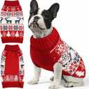 2 x Christmas Dog Sweaters for Small Medium Large Dogs and Cats,Pet Soft Warm Holiday Outfit Girl & Boy,Pup Winter Clothes Turtleneck Double Knitting Collar for Outdoors Playing (Deer, XS)