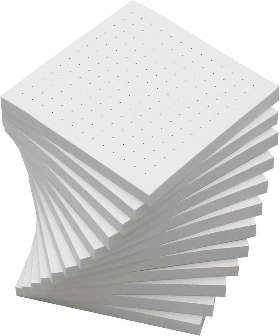 (12 Pad) Dotted Sticky Notes, 3x3 Inch, Dot Grid Self-Stick Notes, Easy to Post for School, Office, Notebook, White Color Pads/Pack