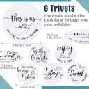 Queekay Housewarming Gifts New Home 1 Farmhouse Trivet for Hot Dishes and 5 Wooden Coasters Round Wood Hot Pads Set with Holder for Home Christmas Decoration 7" and 4"(Gray, White)